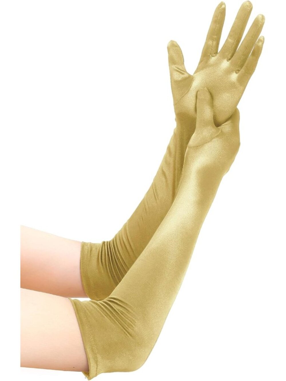 Women's Gold 1920s Elbow Length Party High Shine Long Opera Satin Gloves